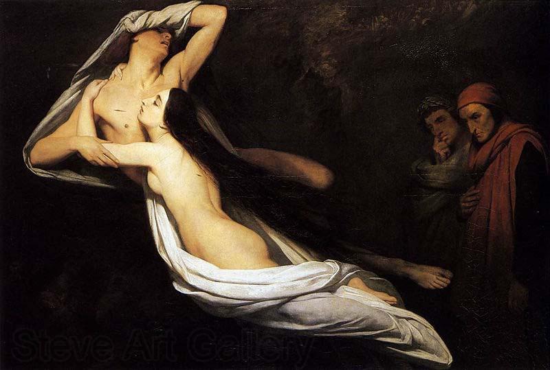 Ary Scheffer Dante and Virgil Encountering the Shades of Francesca de Rimini and Paolo in the Underworld Spain oil painting art